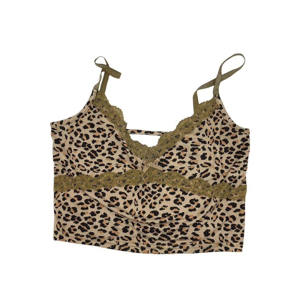 Leopard Print Cropped Camisole Womens Size S Babydoll Y2K 90s Lace‎ Coquette